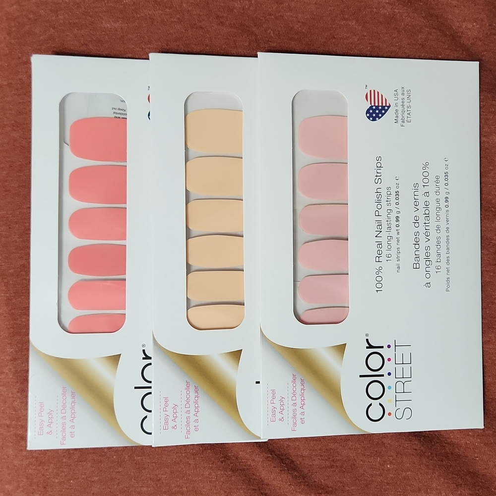Color Street lot of 3 brand new pink strips